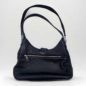 Karl Lagerfeld Black Pebbled Leather Silver Tone Hardware Shoulder Bag Purse